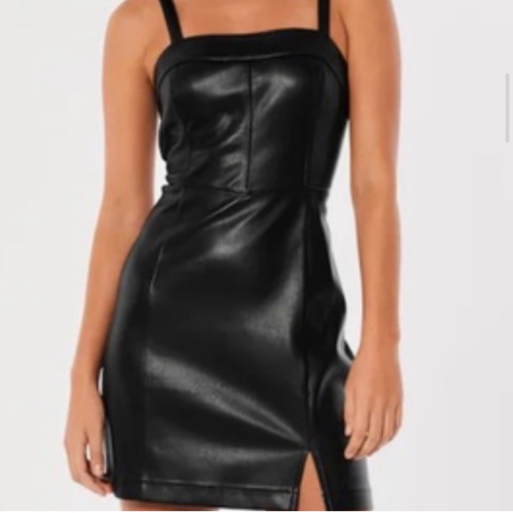 Hollister Black Vegan Faux Leather Dress.